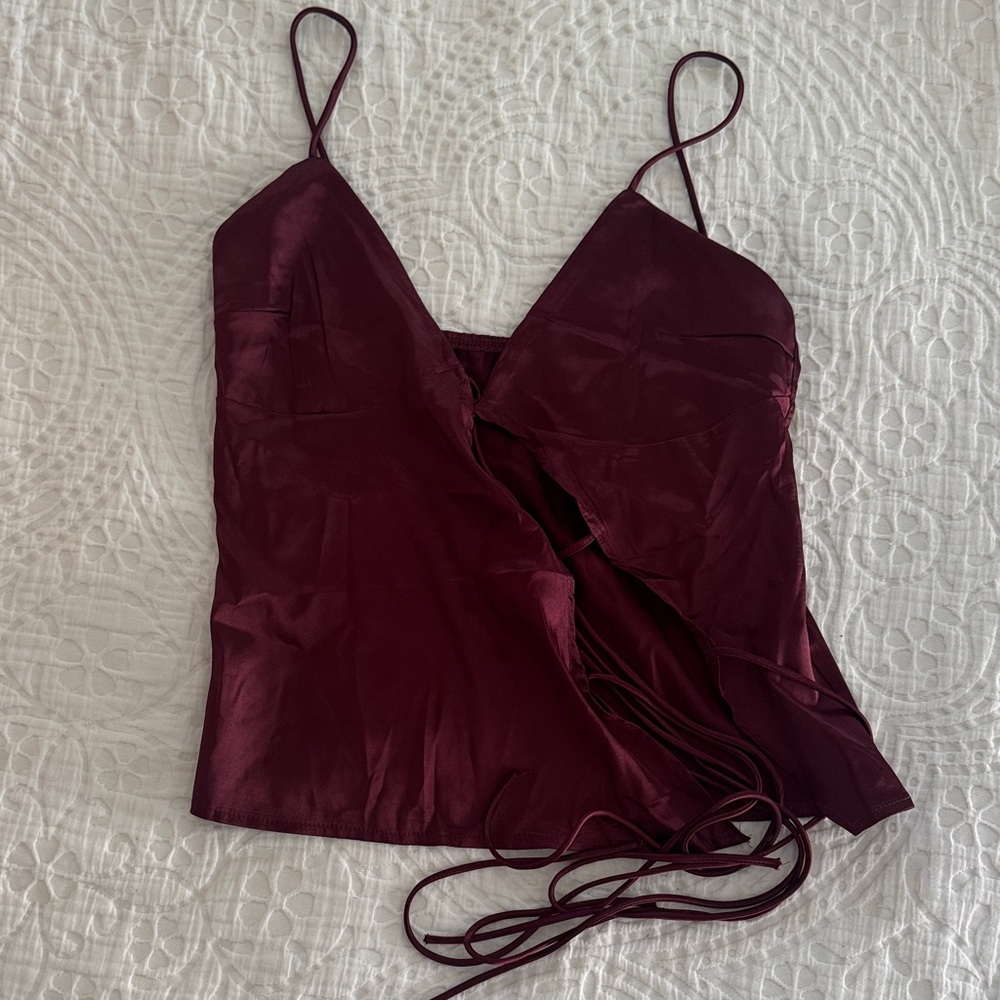 Burgundy Satin Spaghetti Strap Top